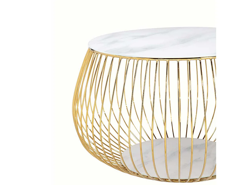 Couchtisch in Weiß und Goldfarben Drahtgestell