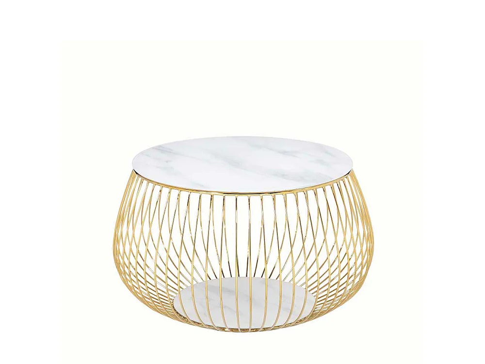 Couchtisch in Weiß und Goldfarben Drahtgestell