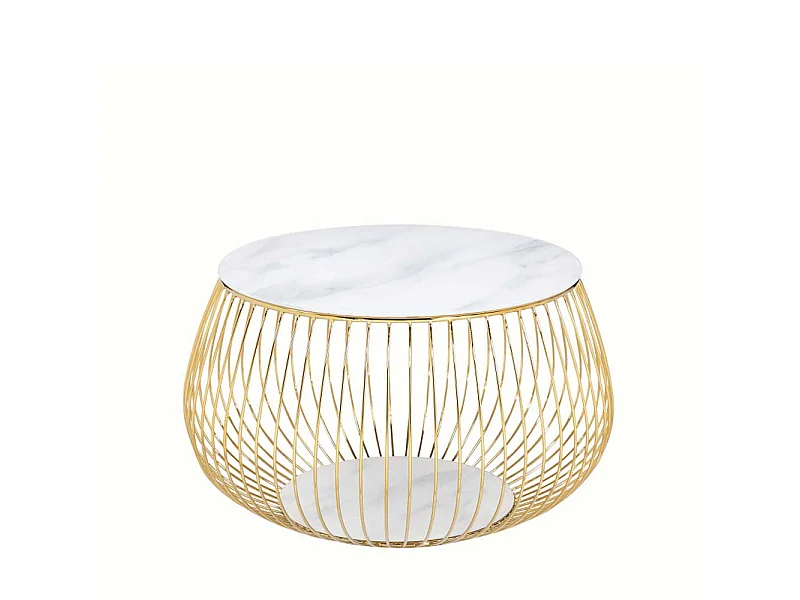 Couchtisch in Weiß und Goldfarben Drahtgestell