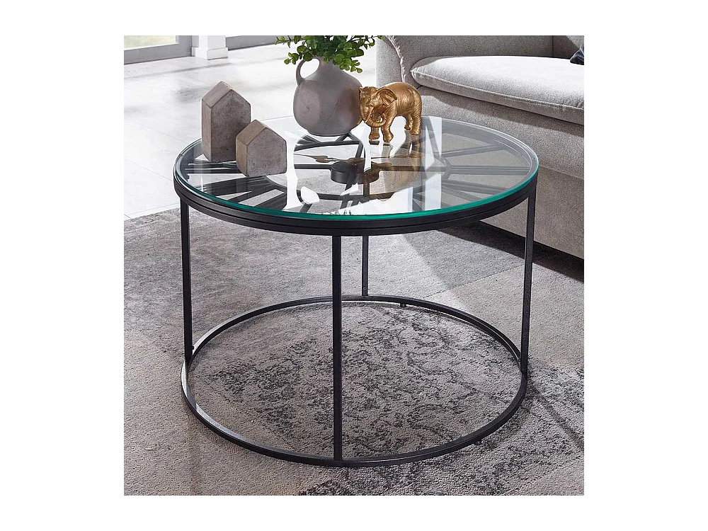 Couchtisch mit runder Glasplatte Ringgestell aus Metall