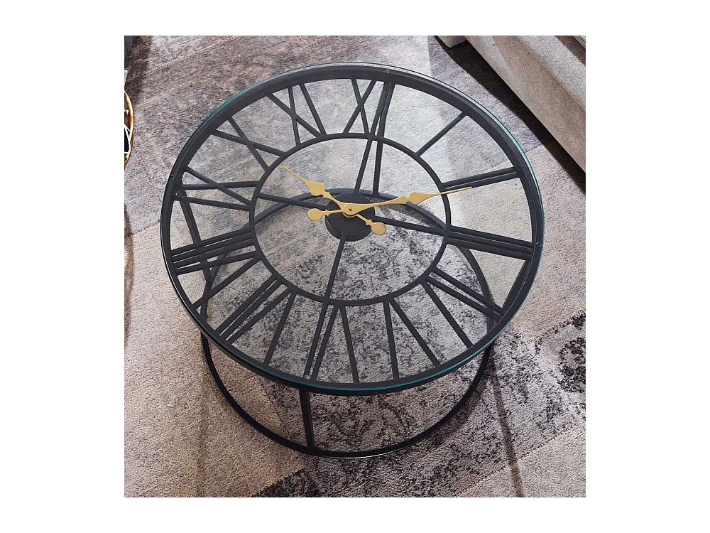 Couchtisch mit runder Glasplatte Ringgestell aus Metall