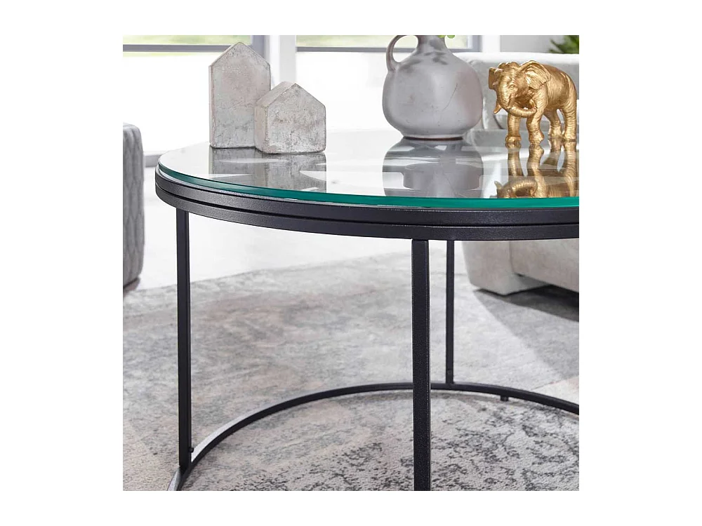 Couchtisch mit runder Glasplatte Ringgestell aus Metall