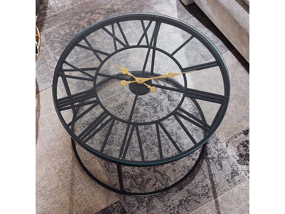 Couchtisch mit runder Glasplatte Ringgestell aus Metall