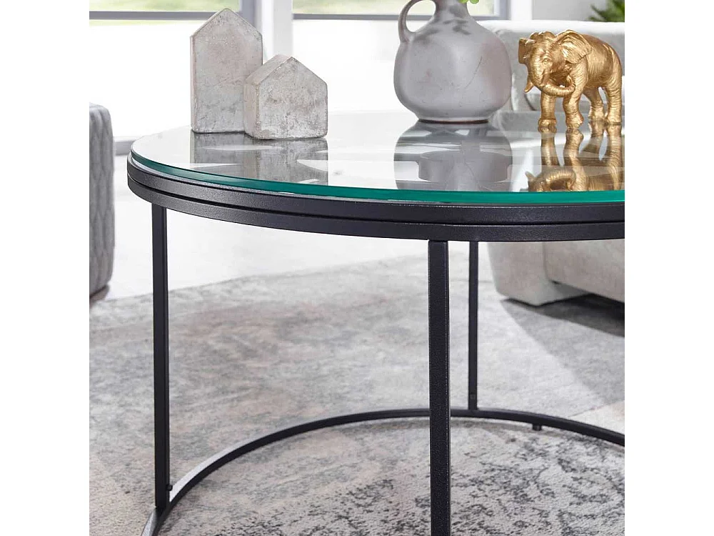 Couchtisch mit runder Glasplatte Ringgestell aus Metall