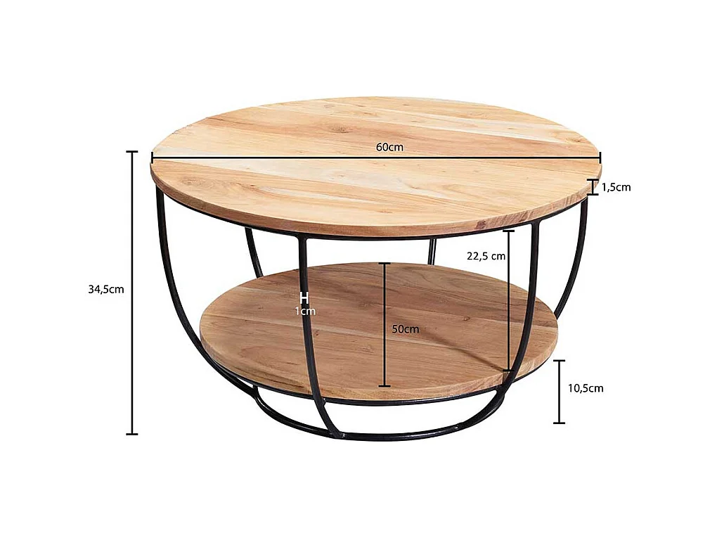 Wohnzimmertisch aus Akazie Massivholz und Edelstahl rund