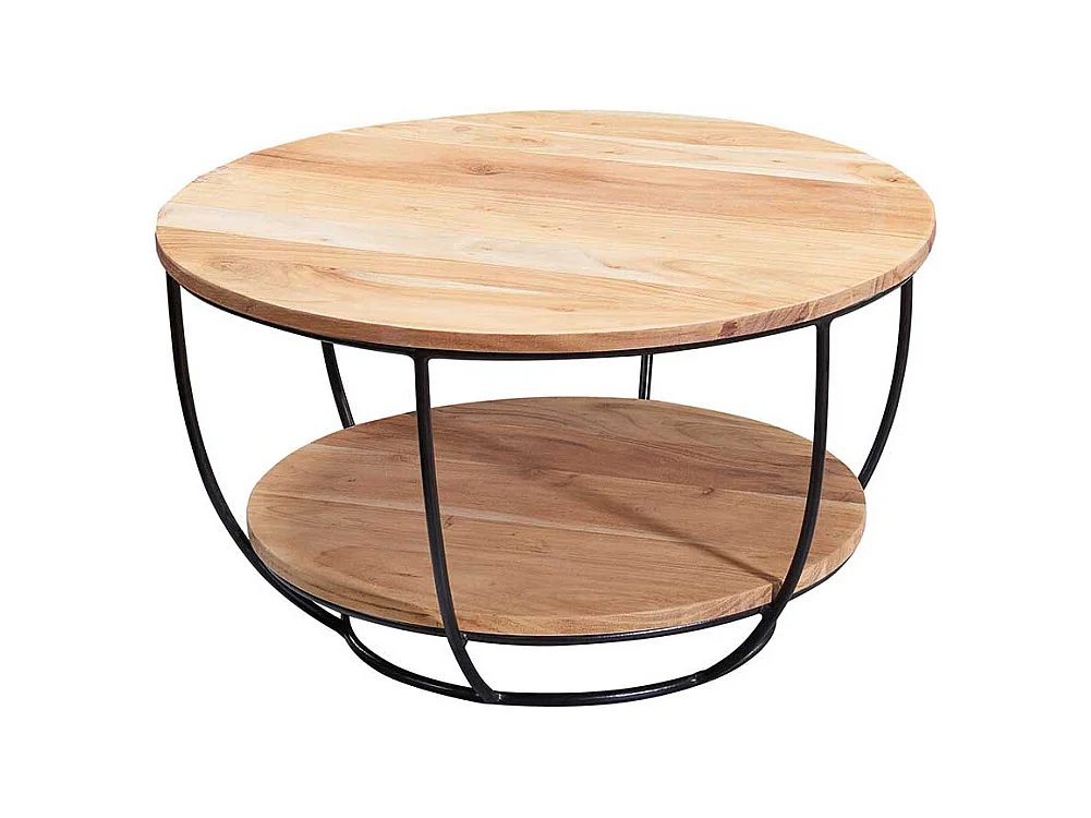 Wohnzimmertisch aus Akazie Massivholz und Edelstahl rund