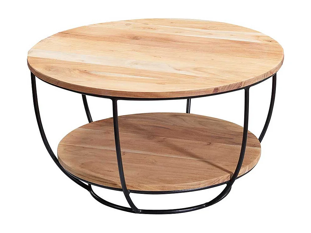 Wohnzimmertisch aus Akazie Massivholz und Edelstahl rund