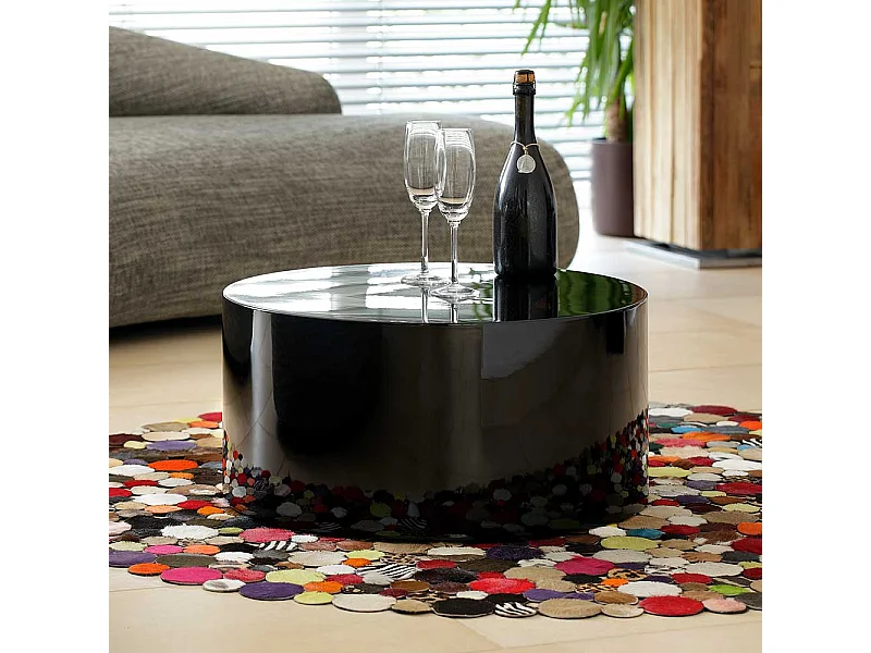 Design Sofatisch in Schwarz Hochglanz Zylinderform
