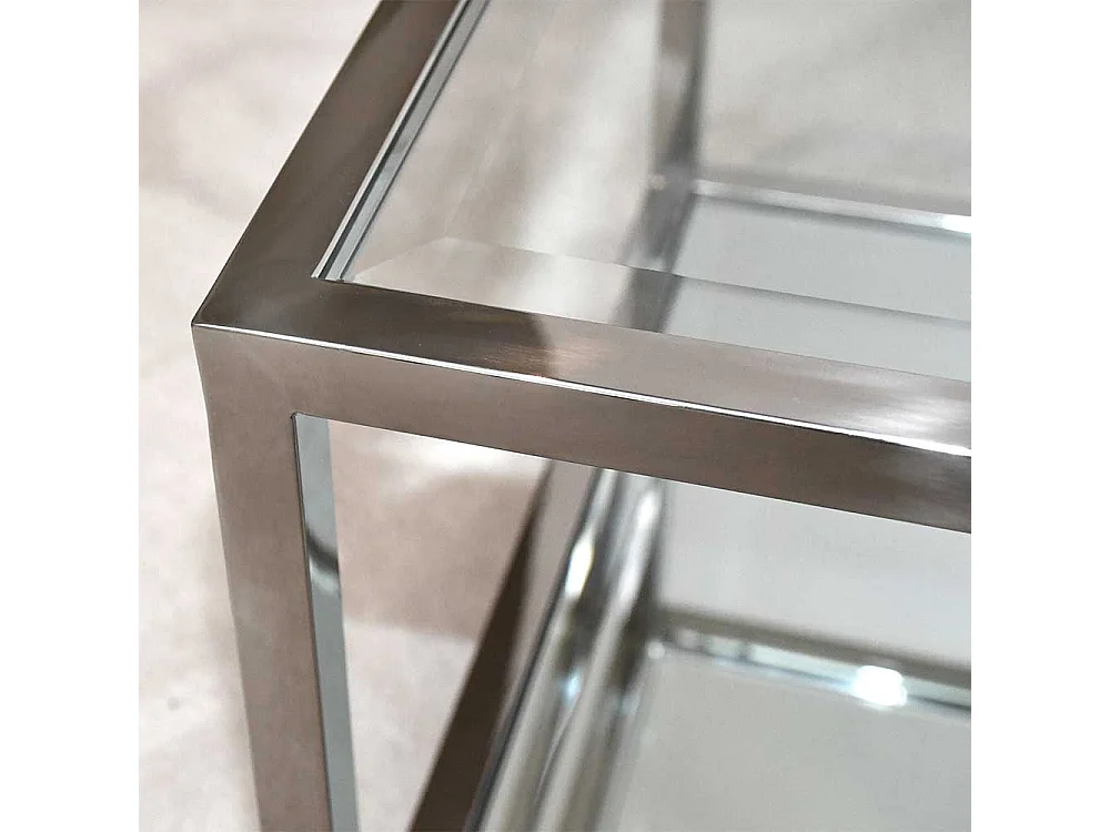 Moderne Couchtische aus Glas und Edelstahl Bügelgestell (vierteilig)