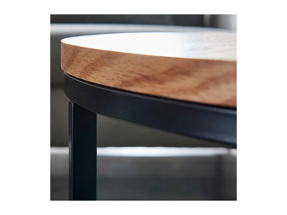 Runder Couchtisch in Eichefarben und Schwarz Ringgestell