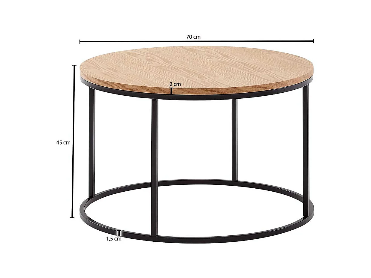 Runder Couchtisch in Eichefarben und Schwarz Ringgestell