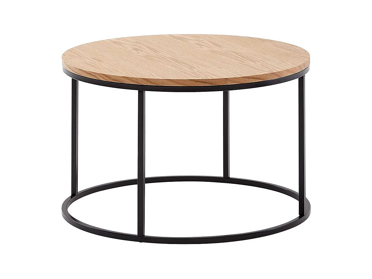 Runder Couchtisch in Eichefarben und Schwarz Ringgestell