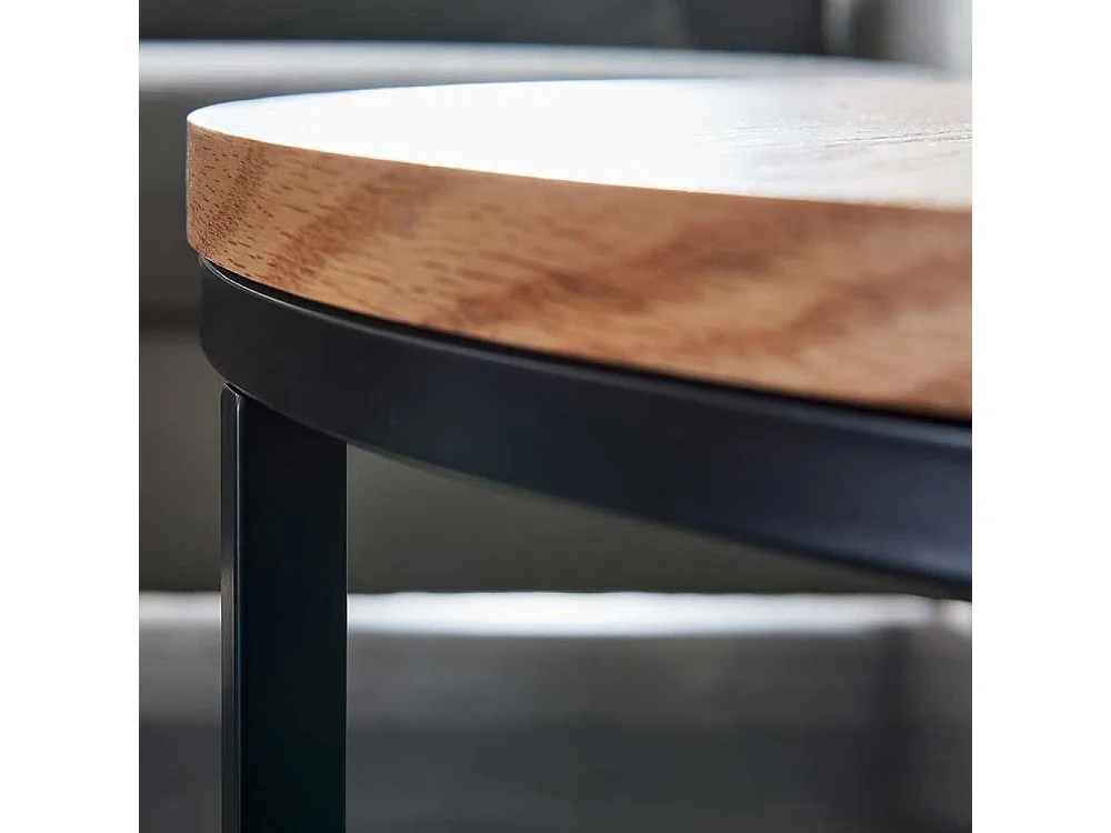 Runder Couchtisch in Eichefarben und Schwarz Ringgestell