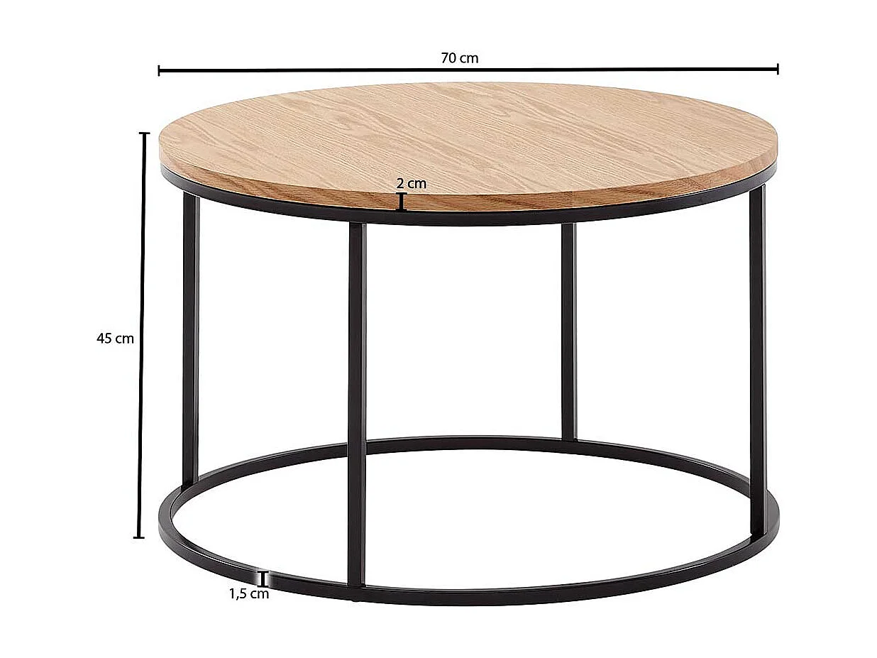 Runder Couchtisch in Eichefarben und Schwarz Ringgestell