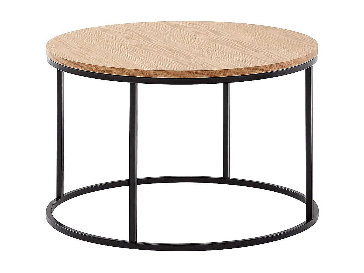 Runder Couchtisch in Eichefarben und Schwarz Ringgestell