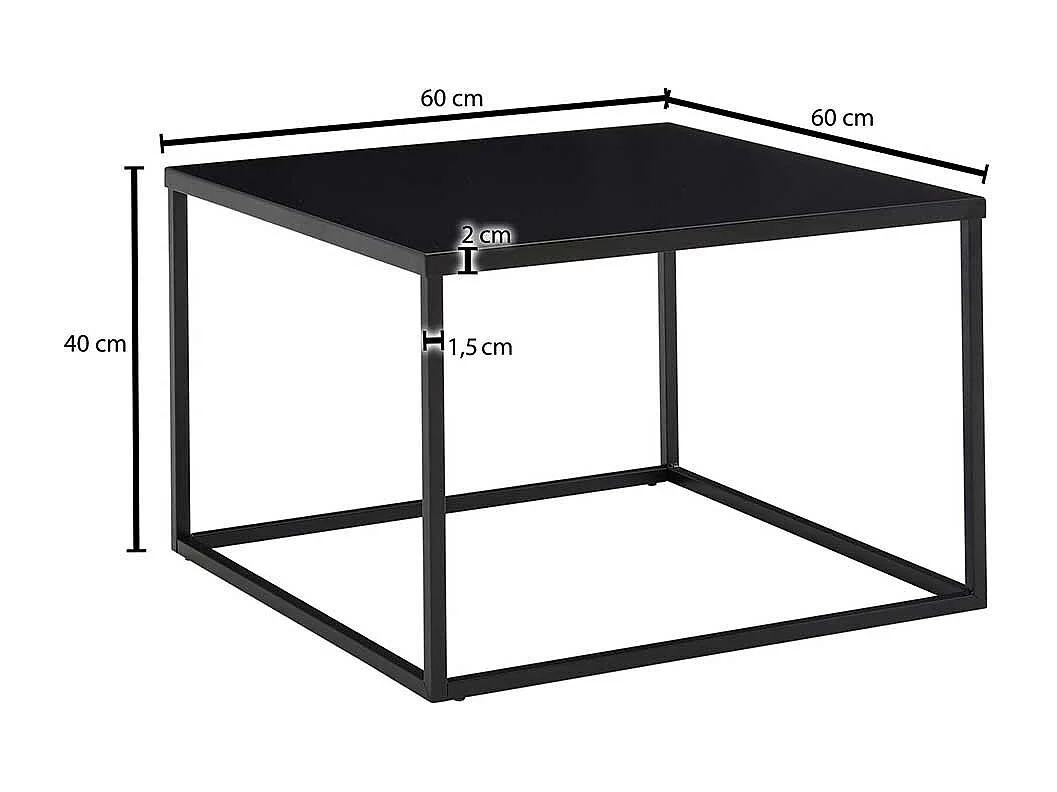 Schwarzer Sofatisch im Industrie und Loft Stil quadratischer Tischplatte