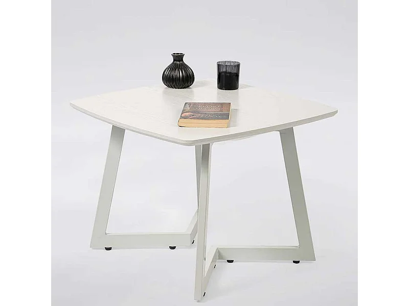 Quadratischer Couchtisch in Weiß Bügelgestell aus Metall