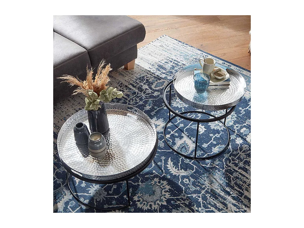 Couchtisch 2er Set in Silberfarben und Schwarz orientalischen Stil (zweiteilig)