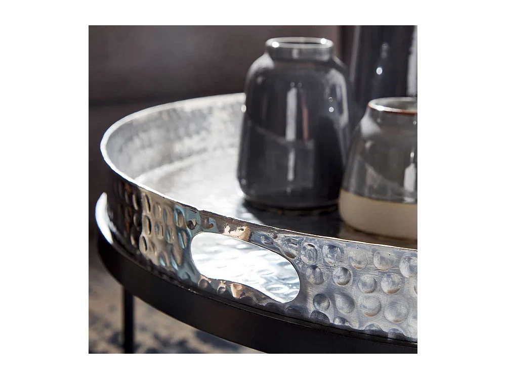 Couchtisch 2er Set in Silberfarben und Schwarz orientalischen Stil (zweiteilig)