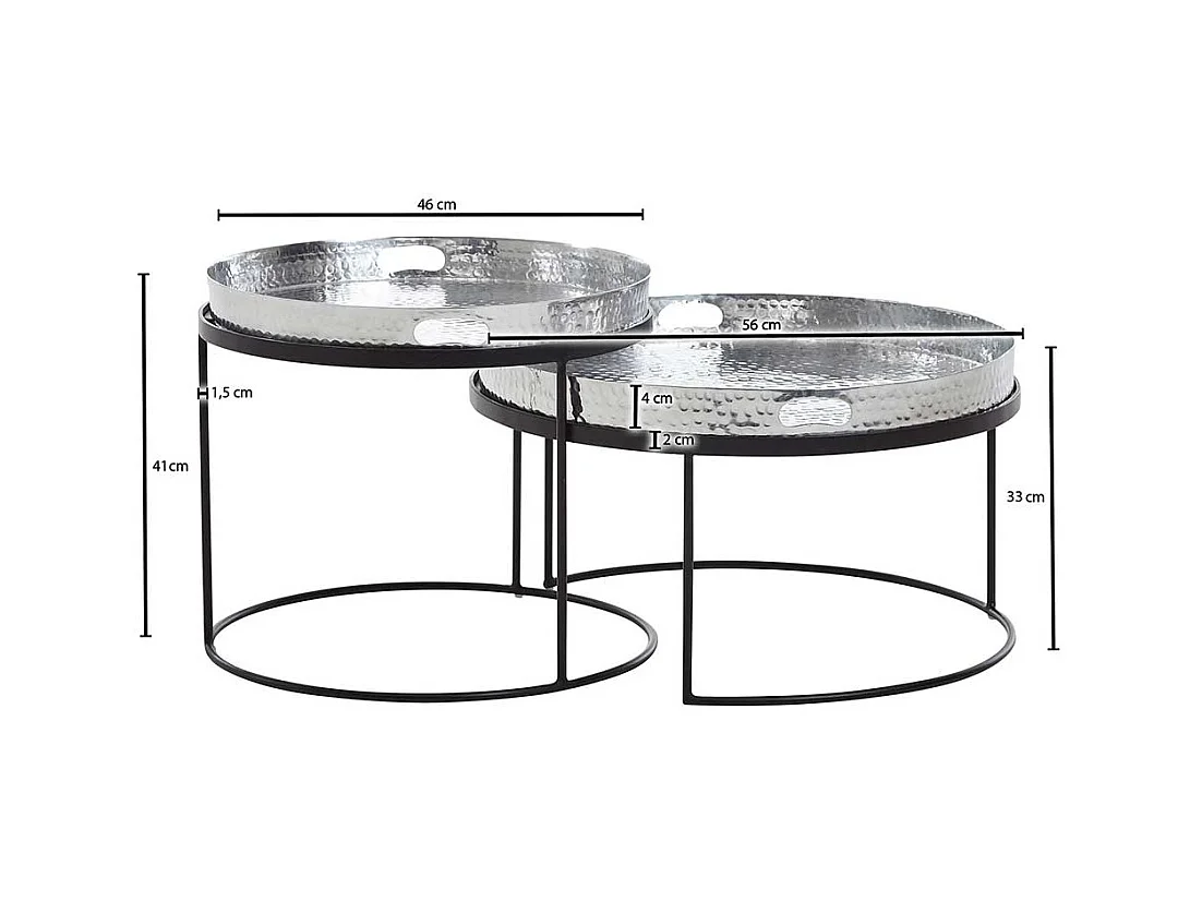 Couchtisch 2er Set in Silberfarben und Schwarz orientalischen Stil (zweiteilig)