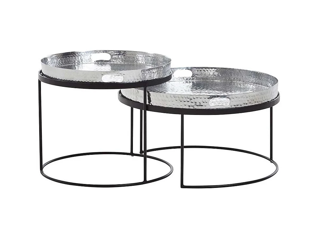 Couchtisch 2er Set in Silberfarben und Schwarz orientalischen Stil (zweiteilig)