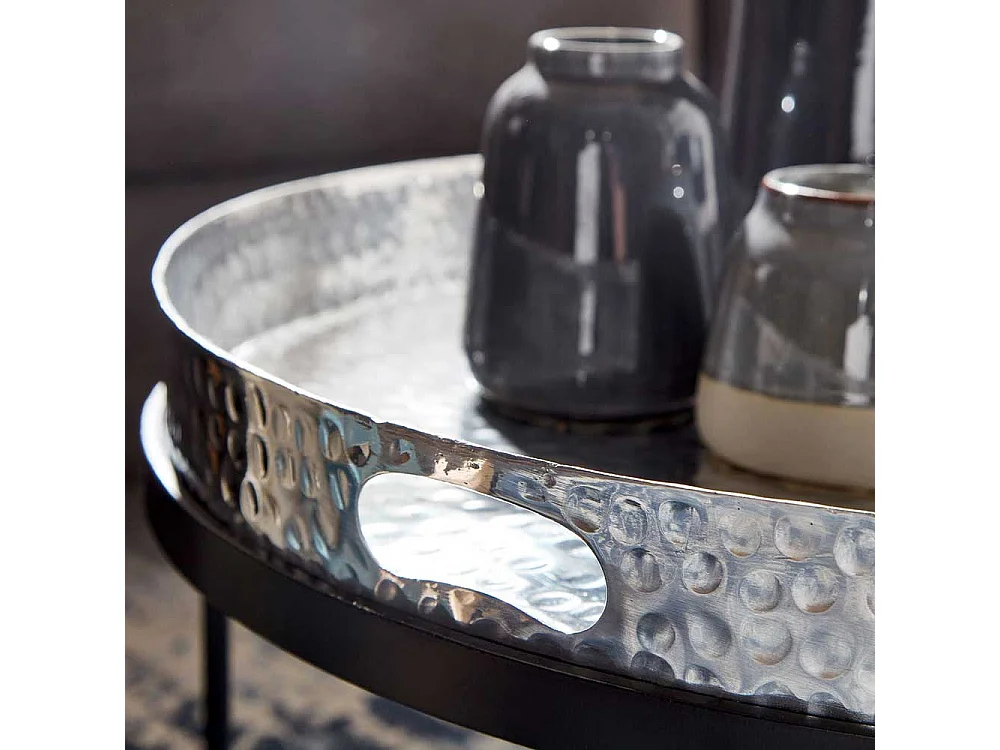 Couchtisch 2er Set in Silberfarben und Schwarz orientalischen Stil (zweiteilig)