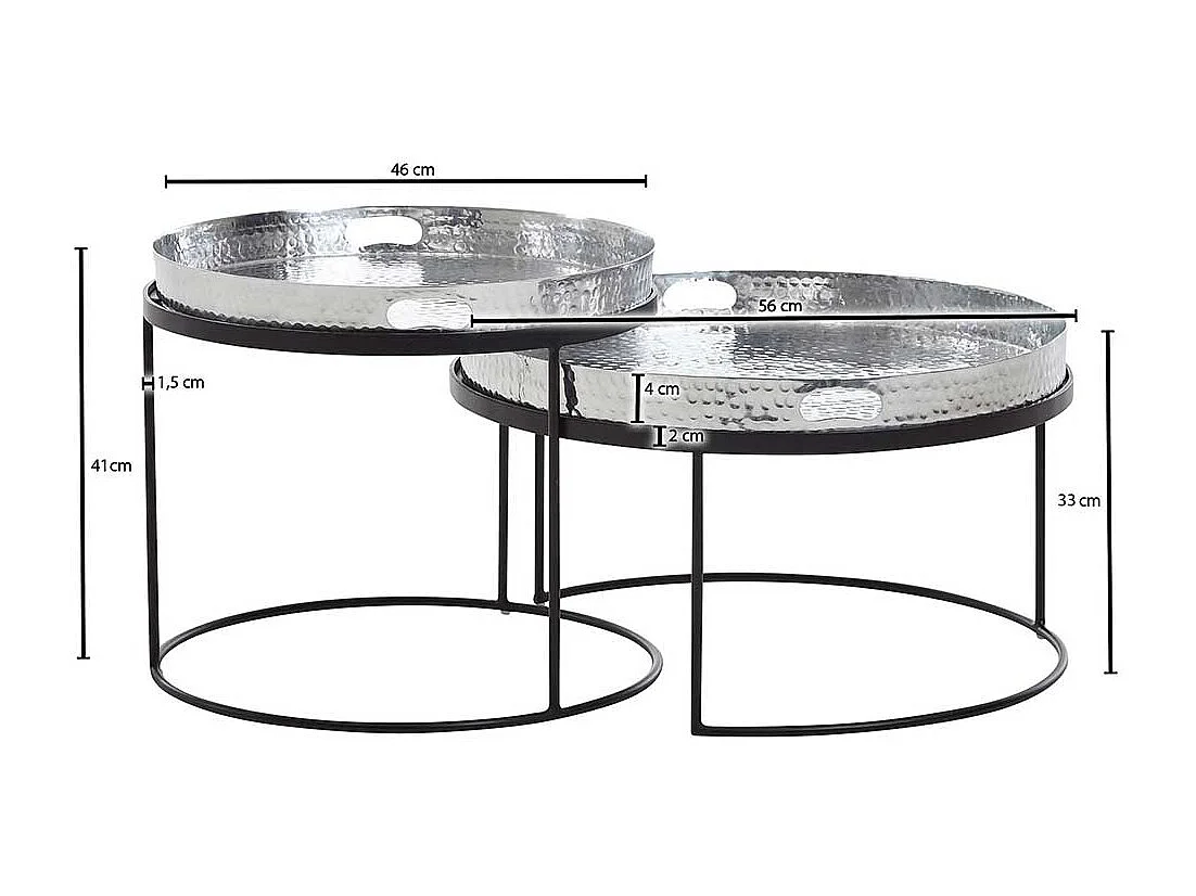 Couchtisch 2er Set in Silberfarben und Schwarz orientalischen Stil (zweiteilig)