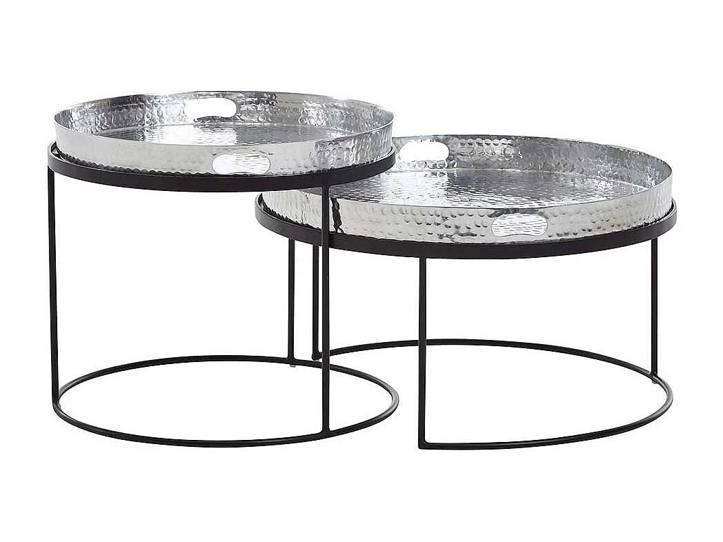 Couchtisch 2er Set in Silberfarben und Schwarz orientalischen Stil (zweiteilig)