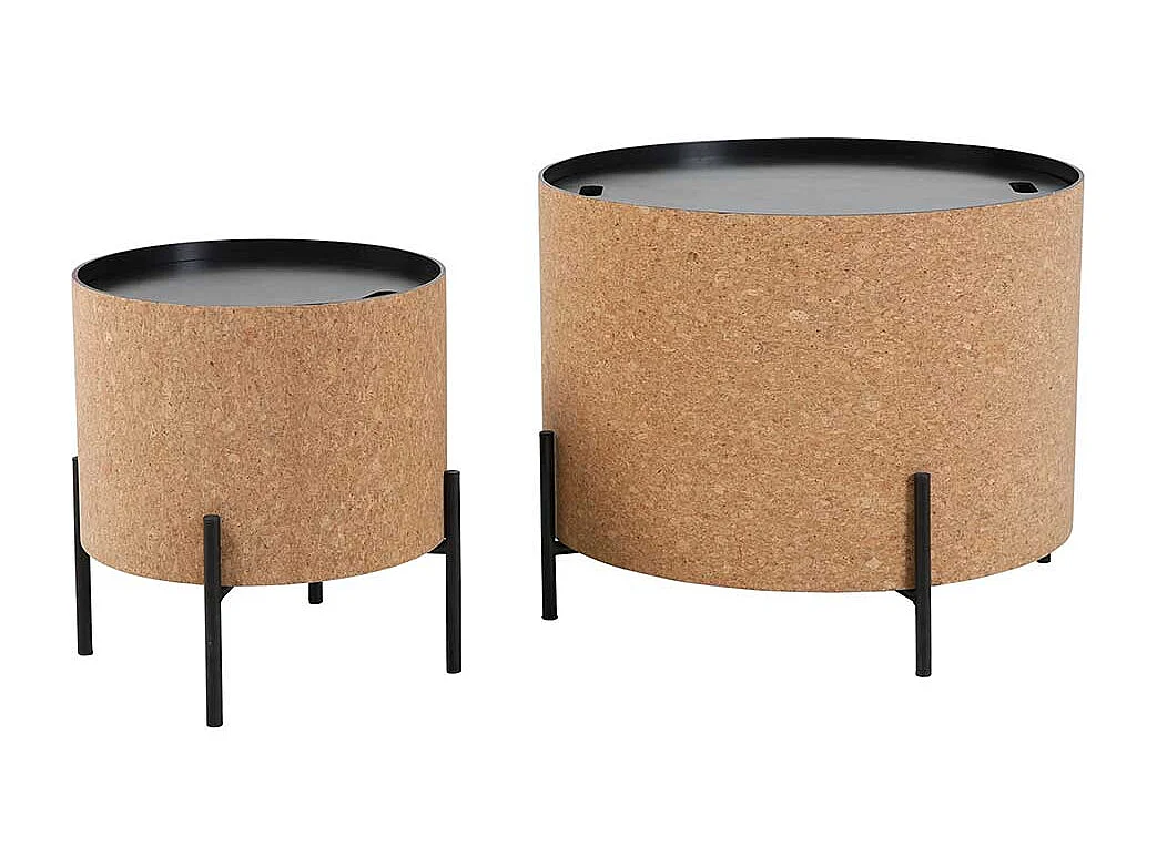 Couchtisch Set mit Kork Tischplatten abnehmbar 63 cm breit (zweiteilig)