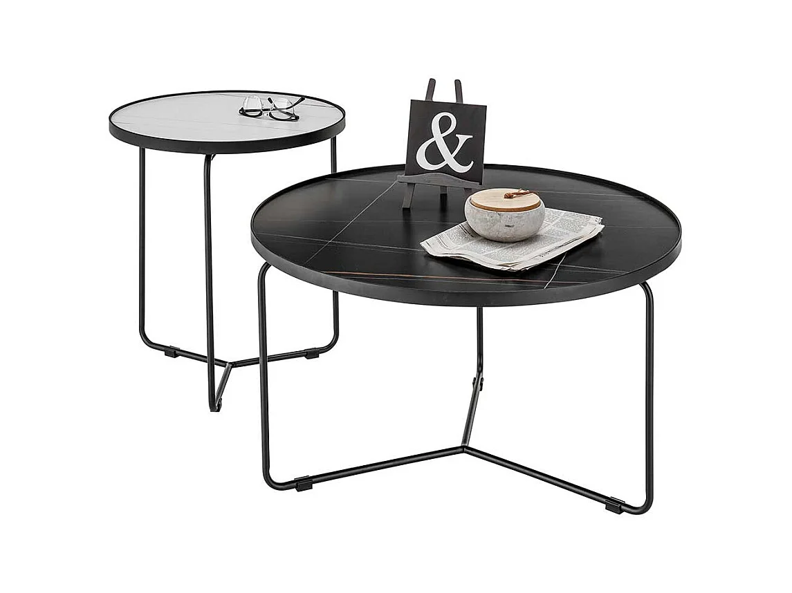 Designercouchtisch Set mit Keramikplatte Bügelgestell (zweiteilig)