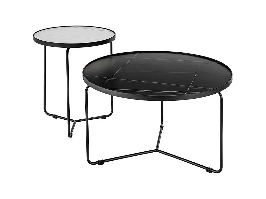 Designercouchtisch Set mit Keramikplatte Bügelgestell (zweiteilig)