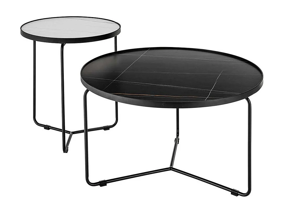 Designercouchtisch Set mit Keramikplatte Bügelgestell (zweiteilig)