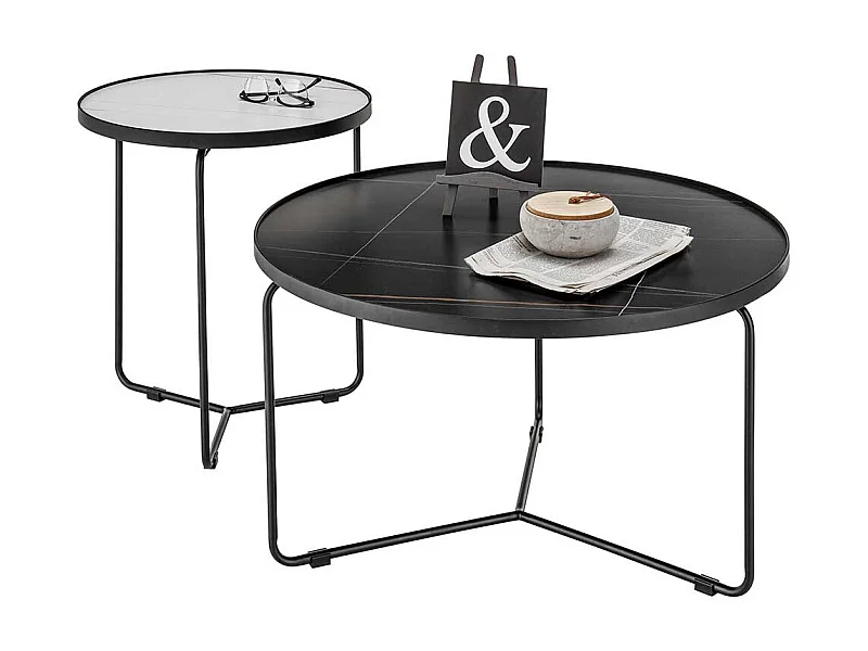 Designercouchtisch Set mit Keramikplatte Bügelgestell (zweiteilig)