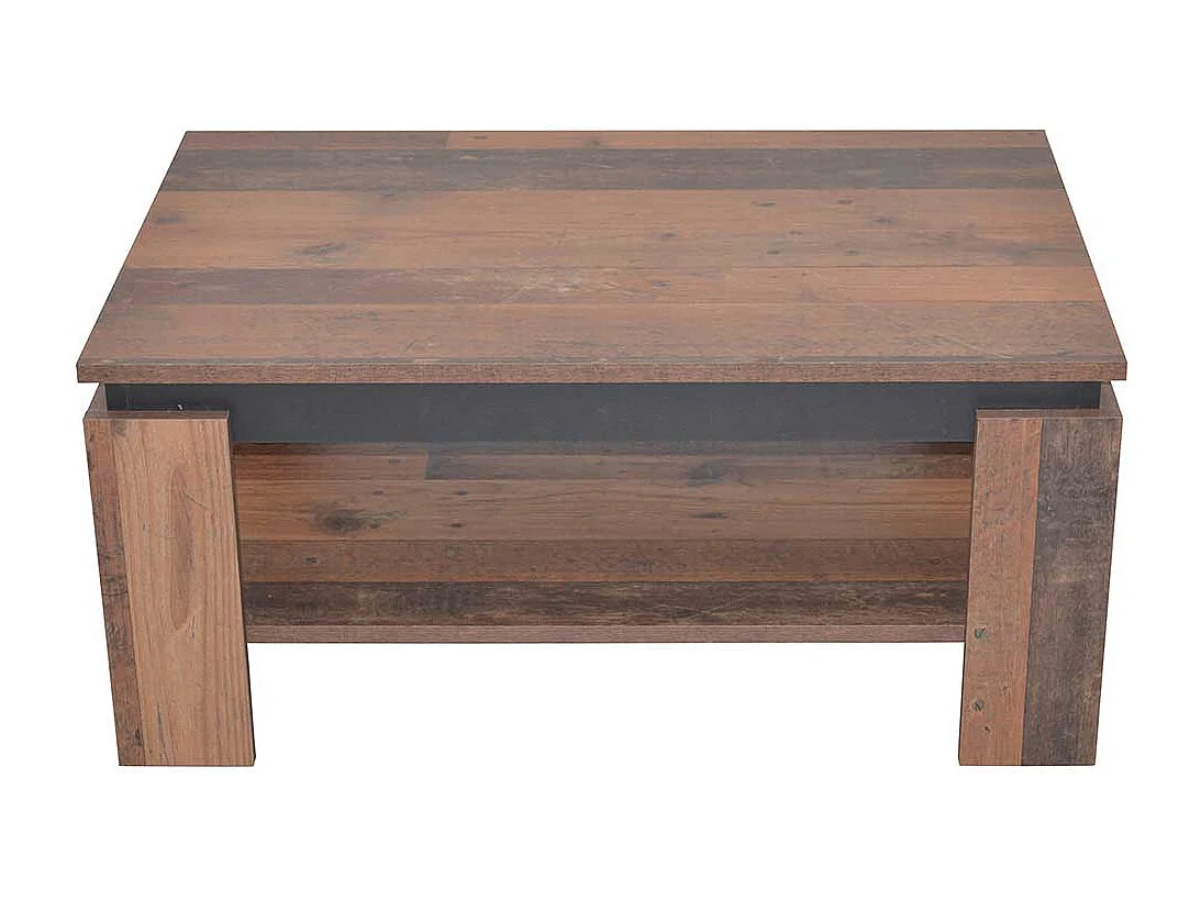 Wohnzimmer Tisch in Holz Antik Optik und Schwarz Ablage