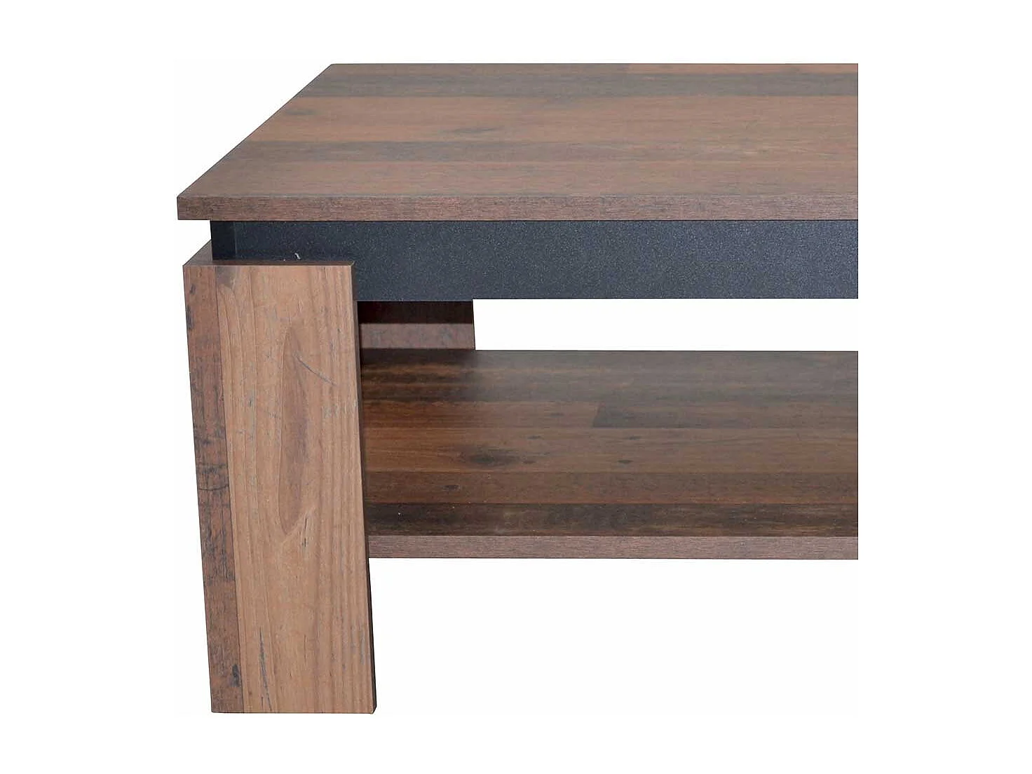 Wohnzimmer Tisch in Holz Antik Optik und Schwarz Ablage