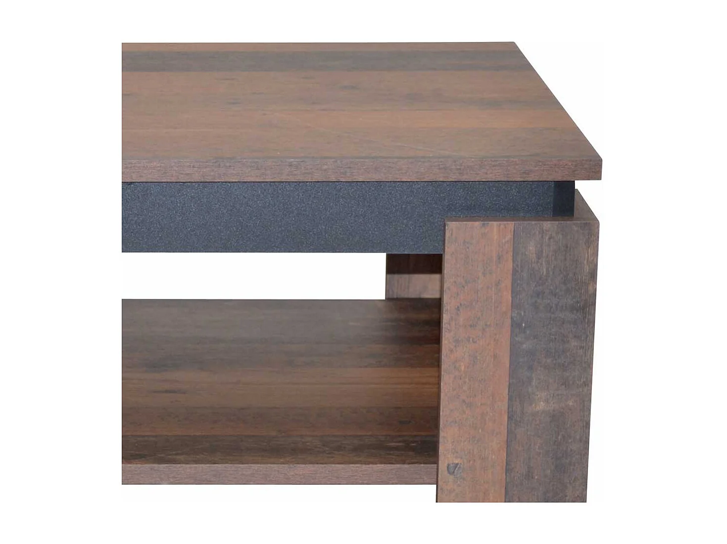 Wohnzimmer Tisch in Holz Antik Optik und Schwarz Ablage