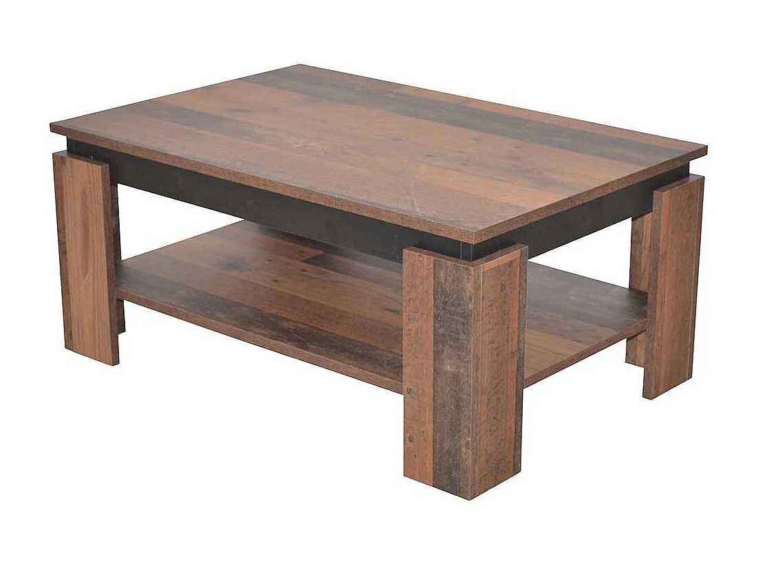 Wohnzimmer Tisch in Holz Antik Optik und Schwarz Ablage