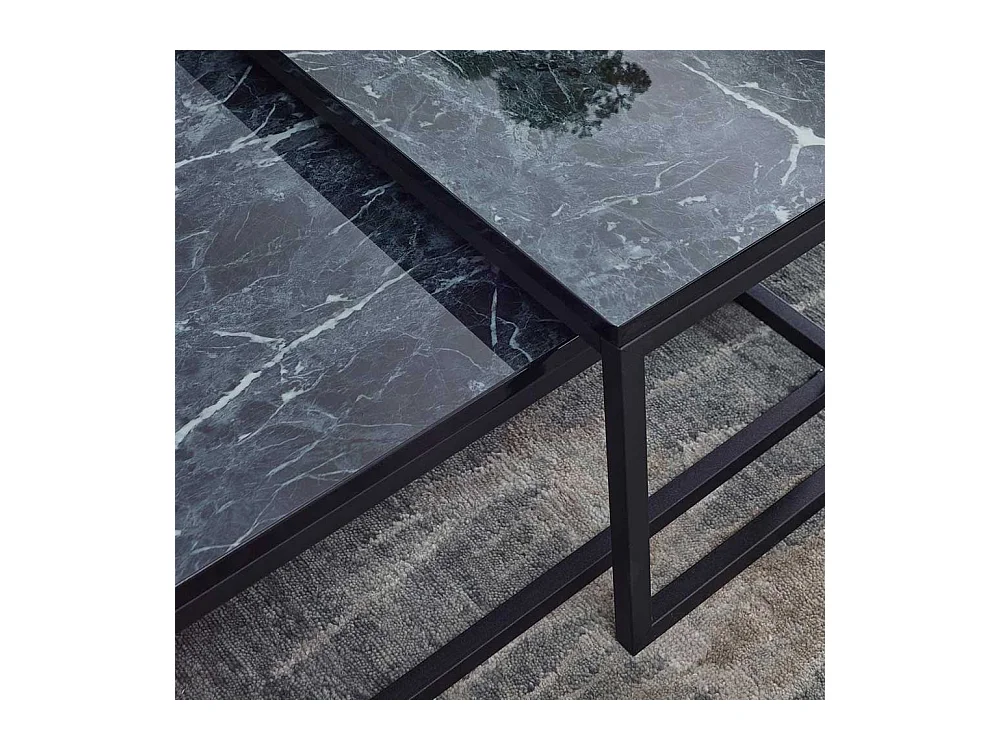 Quadratische Couchtische in Schwarz Marmor Optik Bügelgestell (zweiteilig)