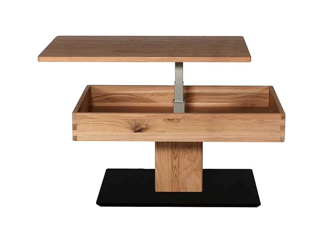 Design Couchtisch aus Wildeiche Massivholz Staufach unter der Platte