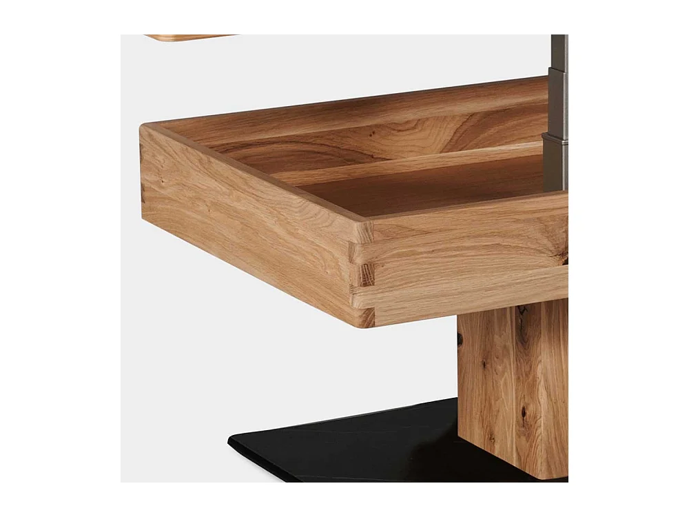 Design Couchtisch aus Wildeiche Massivholz Staufach unter der Platte