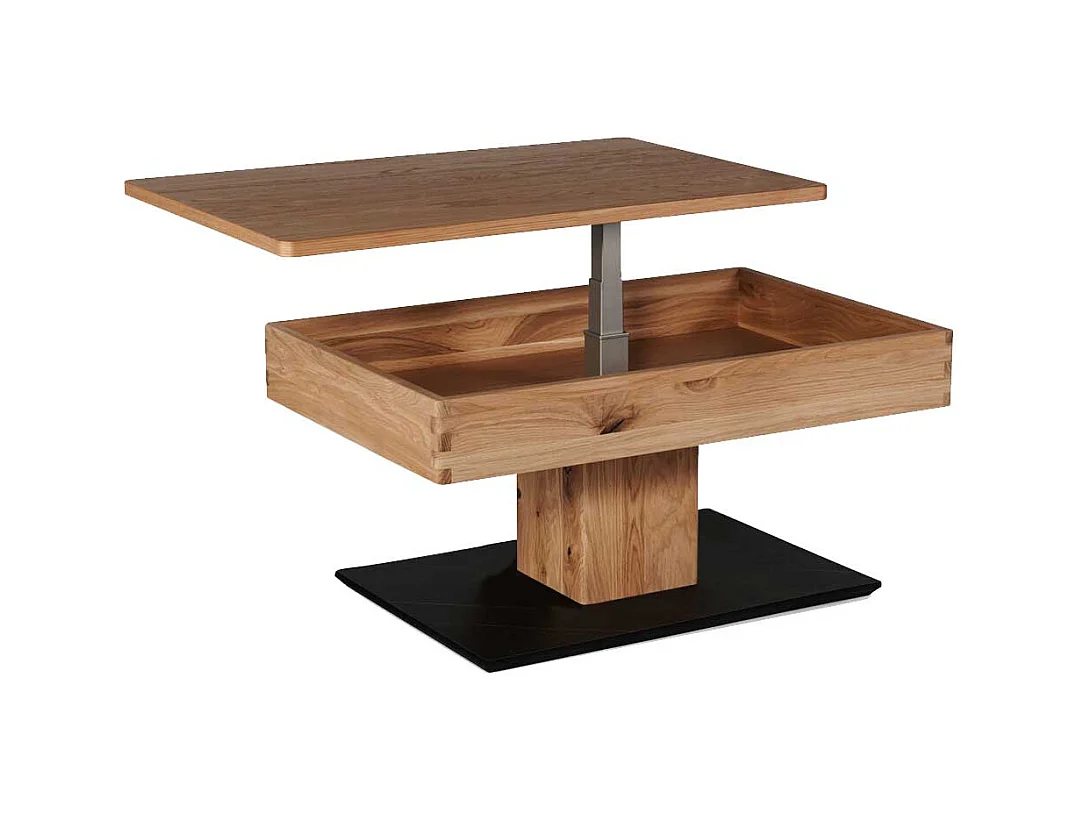 Design Couchtisch aus Wildeiche Massivholz Staufach unter der Platte