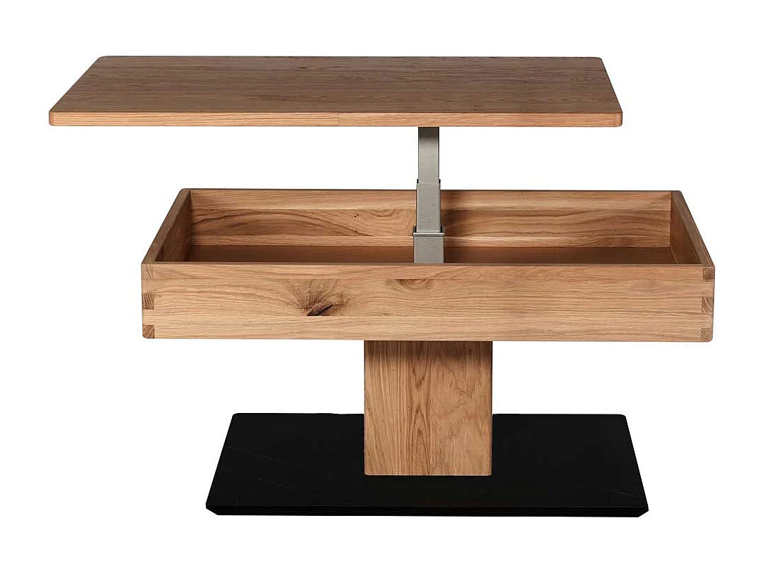 Design Couchtisch aus Wildeiche Massivholz Staufach unter der Platte
