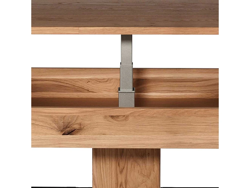 Design Couchtisch aus Wildeiche Massivholz Staufach unter der Platte