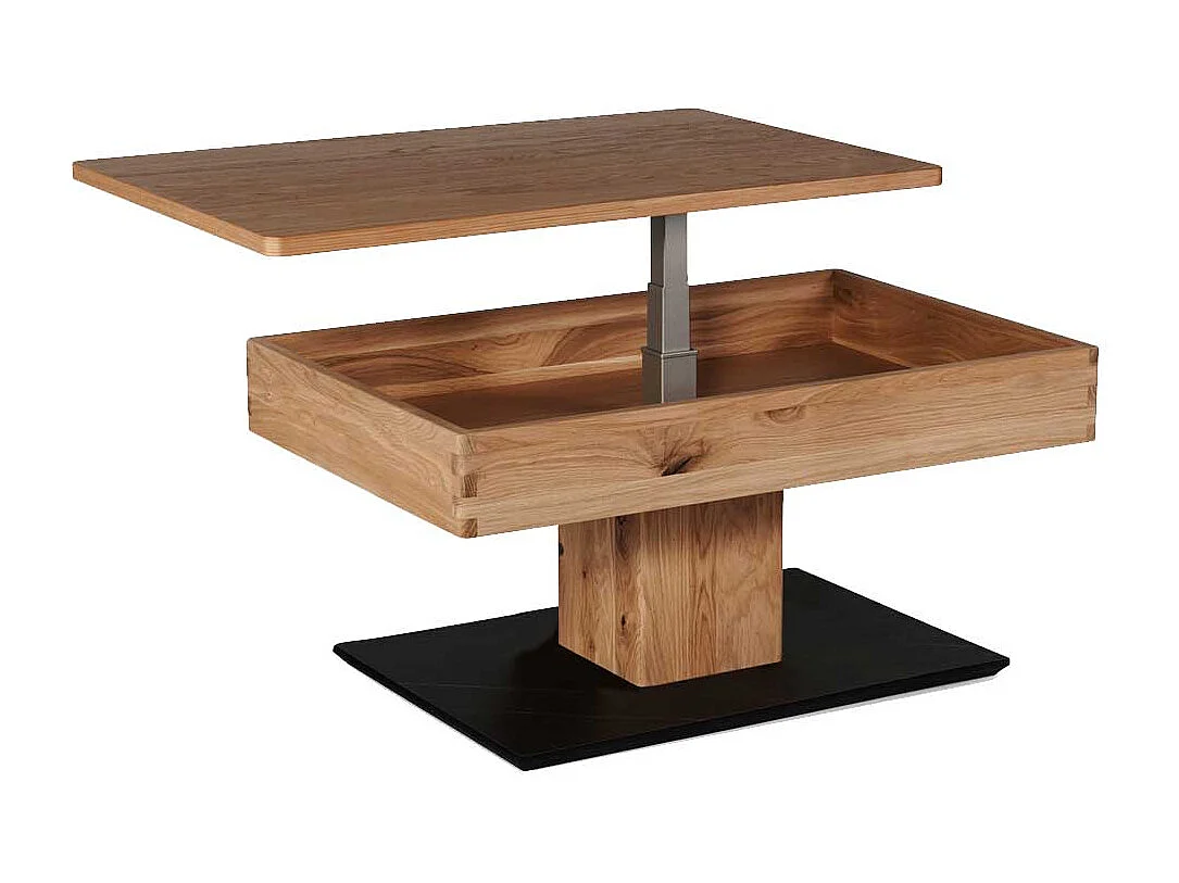 Design Couchtisch aus Wildeiche Massivholz Staufach unter der Platte