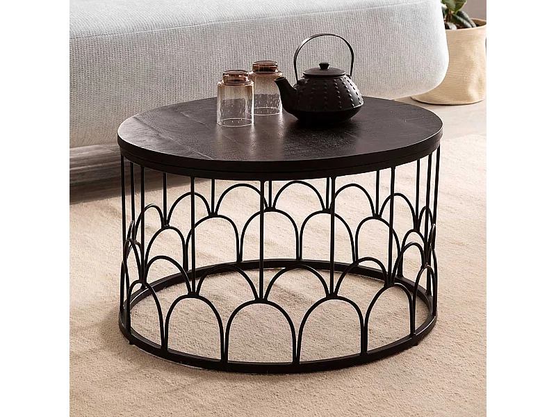 Couchtisch Wohnzimmertisch in Schwarz mit Ringgestell