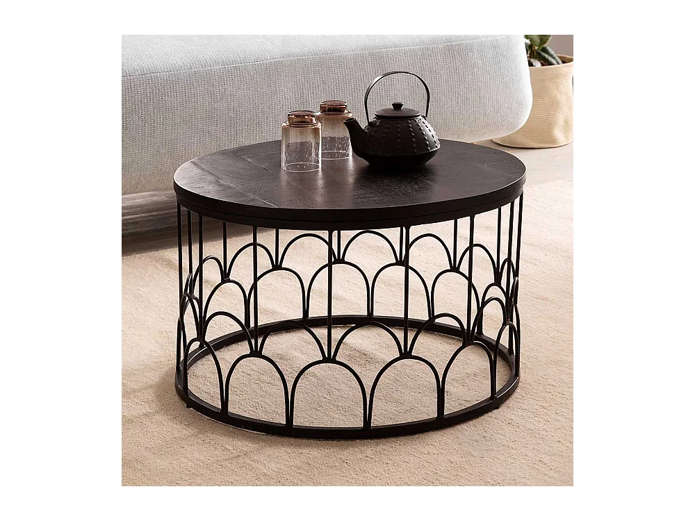 Couchtisch Wohnzimmertisch in Schwarz mit Ringgestell