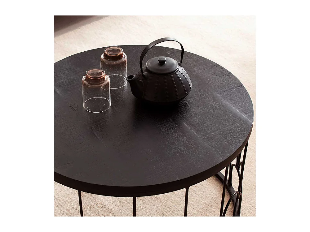 Couchtisch Wohnzimmertisch in Schwarz mit Ringgestell