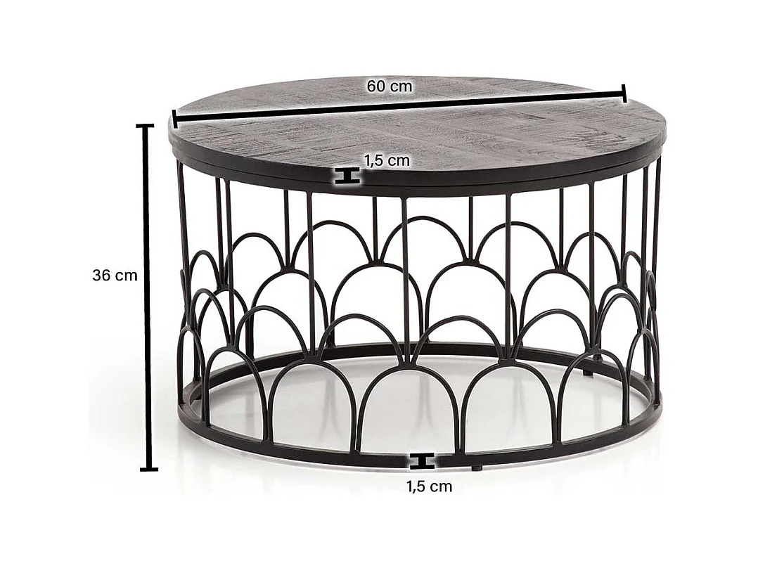 Couchtisch Wohnzimmertisch in Schwarz mit Ringgestell