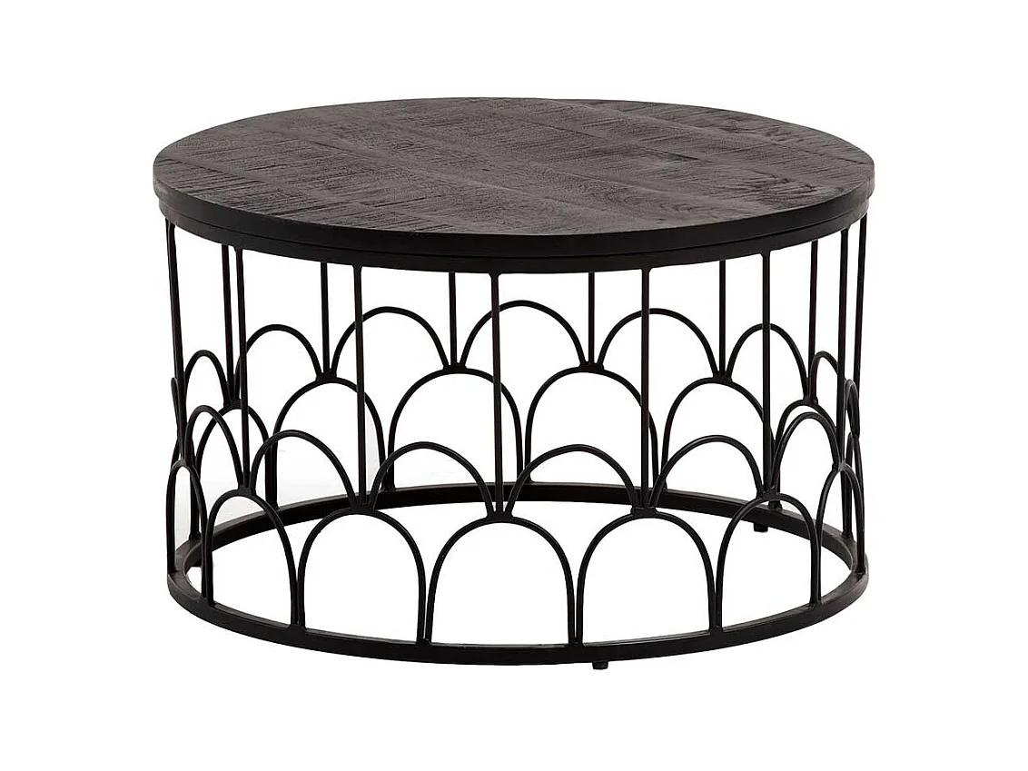 Couchtisch Wohnzimmertisch in Schwarz mit Ringgestell