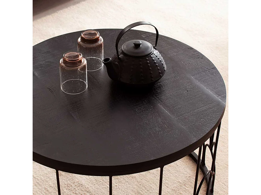 Couchtisch Wohnzimmertisch in Schwarz mit Ringgestell